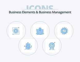 Elementos de negocio y diseño de iconos del paquete de iconos azules de gestión empresarial 5. idea. ordenador portátil. éxito. proceso. administración vector