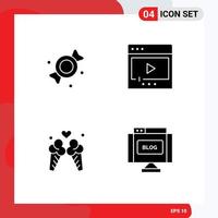 conjunto de 4 iconos de interfaz de usuario modernos símbolos signos para bonbon love film multimedia dulce elementos de diseño vectorial editables vector