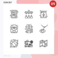 9 User Interface Outline Pack of modern Signs and Symbols of online marketing electric message christmas Editable Vector Design Elements