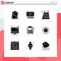 Set of 9 Modern UI Icons Symbols Signs for street food barrier tv hardware Editable Vector Design Elements