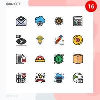 conjunto de pictogramas de 16 líneas simples llenas de color plano de configuración básica del documento sistema de trabajo elementos de diseño de vectores creativos editables