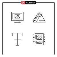 grupo de símbolos de icono universal de 4 colores planos de línea de relleno modernos de formato de monitor montañas sol caja elementos de diseño vectorial editables vector