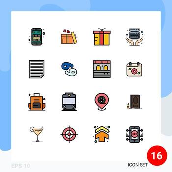 Pack of 16 creative Flat Color Filled Lines of page data box shared internet hosting Editable Creative Vector Design Elements