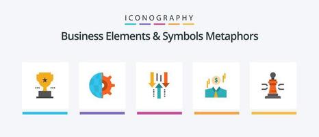 Business Elements And Symbols Metaphors Flat 5 Icon Pack Including chess. man. arrow. dollar. download. Creative Icons Design vector