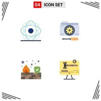 Modern Set of 4 Flat Icons and symbols such as atom tools orbit folder firewall Editable Vector Design Elements