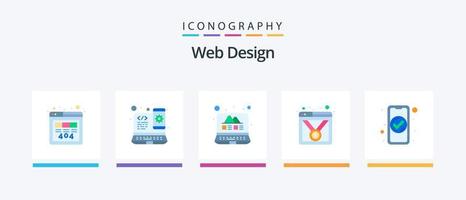 Web Design Flat 5 Icon Pack Including authentication. web page. gallery. medal. badge. Creative Icons Design vector