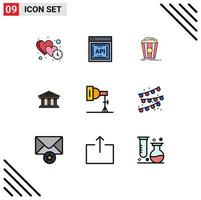 Editable Vector Line Pack of 9 Simple Filledline Flat Colors of building finance software courthouse snack Editable Vector Design Elements