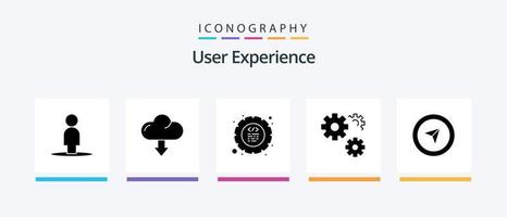 paquete de iconos de glifo 5 de experiencia de usuario que incluye servicio. engranajes descargar. configuración programa. diseño de iconos creativos vector