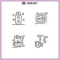 Mobile Interface Line Set of 4 Pictograms of devices smoking stick place invitation Editable Vector Design Elements