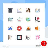 Pack of 16 Modern Flat Colors Signs and Symbols for Web Print Media such as website online coffee forum design blueprint Editable Pack of Creative Vector Design Elements