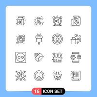 Pictogram Set of 16 Simple Outlines of shutdown tools clock setting document Editable Vector Design Elements