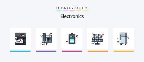 la línea electrónica llenó el paquete de 5 íconos que incluye . mezclador. teléfono. midi sistema. diseño de iconos creativos vector