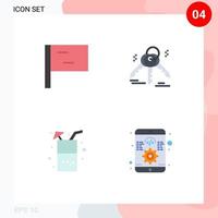 Pack of 4 creative Flat Icons of flag app key drink software Editable Vector Design Elements