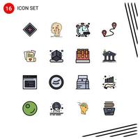 Modern Set of 16 Flat Color Filled Lines and symbols such as file pin knowledge location hobby Editable Creative Vector Design Elements