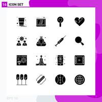 Group of 16 Modern Solid Glyphs Set for jewelry work sweets team business Editable Vector Design Elements