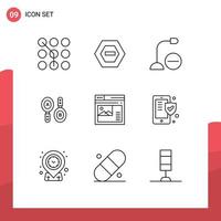 Outline Pack of 9 Universal Symbols of computing search data research hardware Editable Vector Design Elements