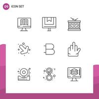 Mobile Interface Outline Set of 9 Pictograms of coin right drum down st Editable Vector Design Elements