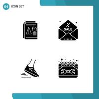 Set of 4 Vector Solid Glyphs on Grid for report leg chart sale runner Editable Vector Design Elements