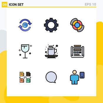 9 Universal Filledline Flat Colors Set for Web and Mobile Applications cup autumn beach wine food Editable Vector Design Elements