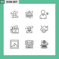 User Interface Pack of 9 Basic Outlines of avatar present favorite open box Editable Vector Design Elements