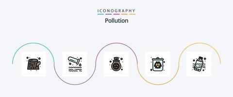 Pollution Line Filled Flat 5 Icon Pack Including water. pollution. pollution. waste. gas vector