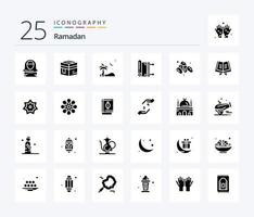 Ramadán 25 paquete de iconos de glifos sólidos que incluye. palmera . santo playa . vector