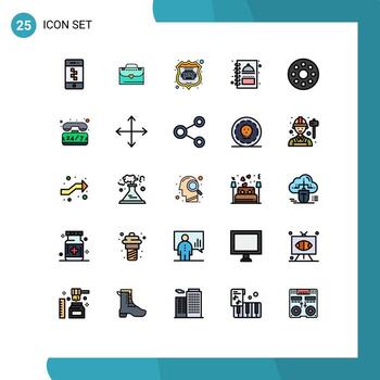 Editable Vector Line Pack of 25 Simple Filled line Flat Colors of help infrared robot database baby menu book Editable Vector Design Elements