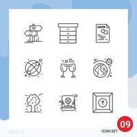 Group of 9 Modern Outlines Set for drink glass eu toy baby Editable Vector Design Elements