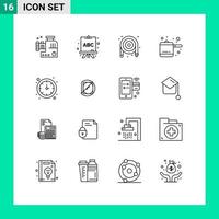 Pack of 16 Modern Outlines Signs and Symbols for Web Print Media such as lab watch mechanical time rice cooker Editable Vector Design Elements