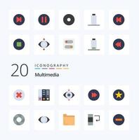 20 Multimedia Flat Color icon Pack like arrow empty multimedia battery multimedia vector