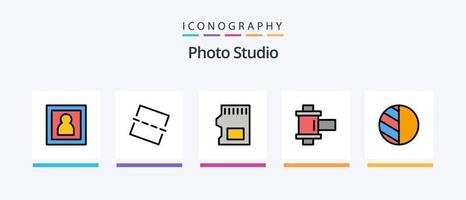 Photo Studio Line Filled 5 Icon Pack Including shadow. editing. studio. data. usb. Creative Icons Design vector