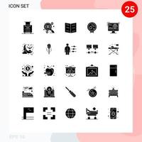 Pictogram Set of 25 Simple Solid Glyphs of development information book search viruses Editable Vector Design Elements