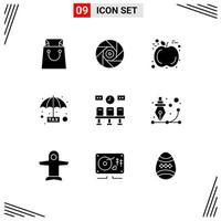 Group of 9 Modern Solid Glyphs Set for clock train fruit seats plan Editable Vector Design Elements