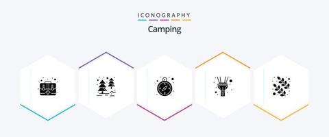 Camping 25 Glyph icon pack including . nature. logistics. leaves. torch vector