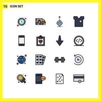 16 User Interface Flat Color Filled Line Pack of modern Signs and Symbols of t shirt fashion arcade clothing stick Editable Creative Vector Design Elements