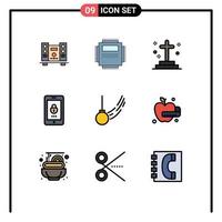 Pack of 9 Modern Filledline Flat Colors Signs and Symbols for Web Print Media such as security lock technology encryption grave Editable Vector Design Elements