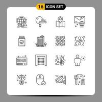 Universal Icon Symbols Group of 16 Modern Outlines of egg internet school email pointer Editable Vector Design Elements