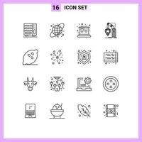 Group of 16 Modern Outlines Set for food package lab mechanism factory Editable Vector Design Elements