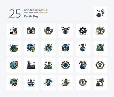 paquete de iconos llenos de 25 líneas del día de la tierra que incluye la tierra. casa. mundo. globo. tierra vector