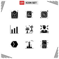 Stock Vector Icon Pack of 9 Line Signs and Symbols for palm up central graphic processor Editable Vector Design Elements