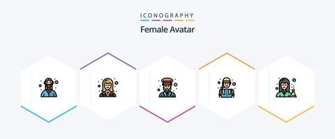 avatar femenino 25 paquete de iconos de línea completa que incluye mano de obra. Obrero. técnico. mujeres. dama vector