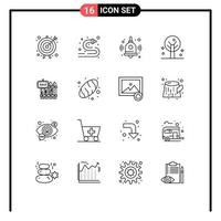 Pack of 16 Modern Outlines Signs and Symbols for Web Print Media such as sale wood back to school fence summer Editable Vector Design Elements
