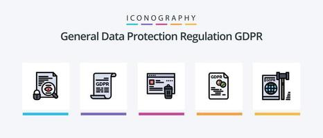 Gdpr Line Filled 5 Icon Pack Including data . story. mobile . law . document. Creative Icons Design vector