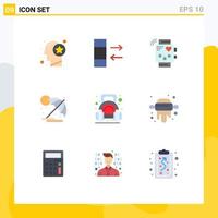 Pictogram Set of 9 Simple Flat Colors of exercise umbrella activity sun monitoring Editable Vector Design Elements