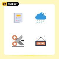 4 Universal Flat Icon Signs Symbols of book cutting report weather scissor Editable Vector Design Elements