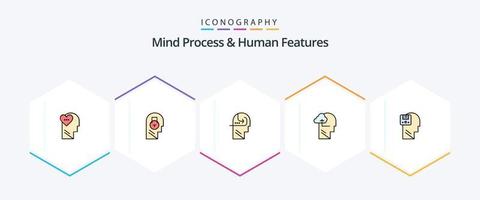 Mind Process And Human Features 25 FilledLine icon pack including memory. mind. user. gain. head vector