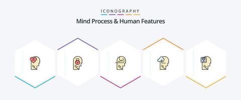 proceso mental y características humanas Paquete de iconos de 25 líneas completas que incluye memoria. mente. usuario. ganar. cabeza vector