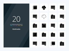 20 Multimedia Solid Glyph icon for presentation vector