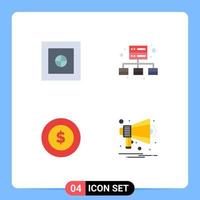 Pack of 4 Modern Flat Icons Signs and Symbols for Web Print Media such as finance announcement business dollar coin multimedia Editable Vector Design Elements