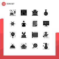 Set of 16 Commercial Solid Glyphs pack for decentralized experiment stock boiling flask ticket Editable Vector Design Elements